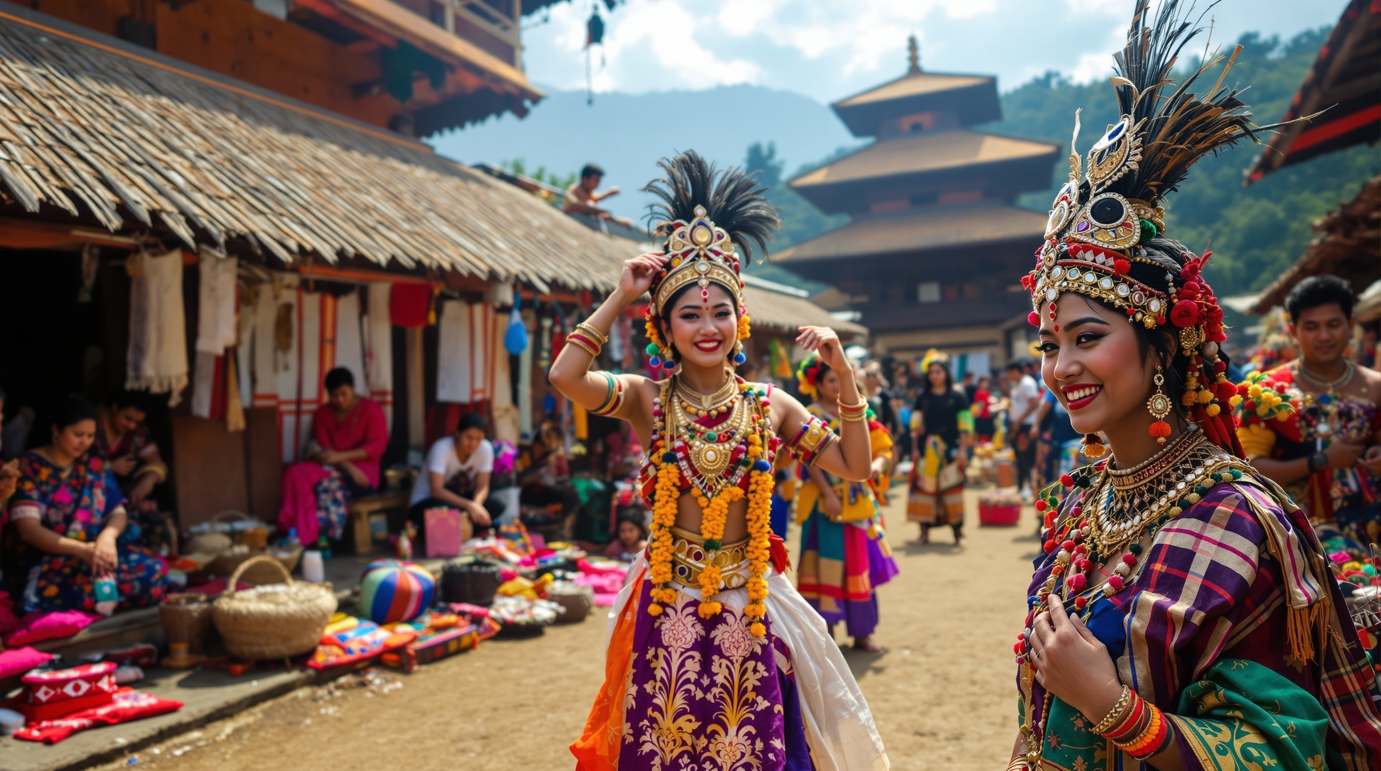 Traditional tribal cultural festival with colorful costumes and handicrafts